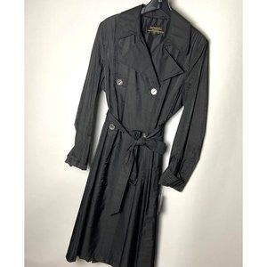 vtg. NWT Novelti double breasted, textured black faux leather, trench coat L/XL